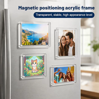 Magnetic กรอบรูป แม่เหล็กติดตู้เย็น กรอบรูปอะคริลิก ที่วางการ์ด โปร่งใส ผนังรูปภาพ DIY กรอบรูปขนาดเล็ก การตกแต่งตู้เย็น