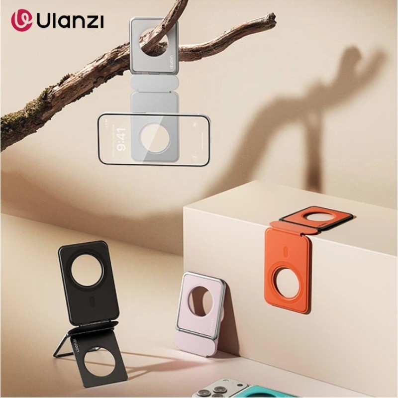 Ulanzi PS01 ที่วางโทรศัพท์แม่เหล็กหนังโลหะแบบพกพาพับ Mount Desktop Stand สําหรับโทรศัพท์ iPhone Android