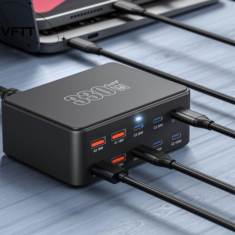 VFTT 330W GAN PD, สถานีชาร์จชาร์จเร็วสีดํามัลติฟังก์ชั่น, อุปกรณ์เสริมโทรศัพท์มือถือพลาสติก 330W ทนท