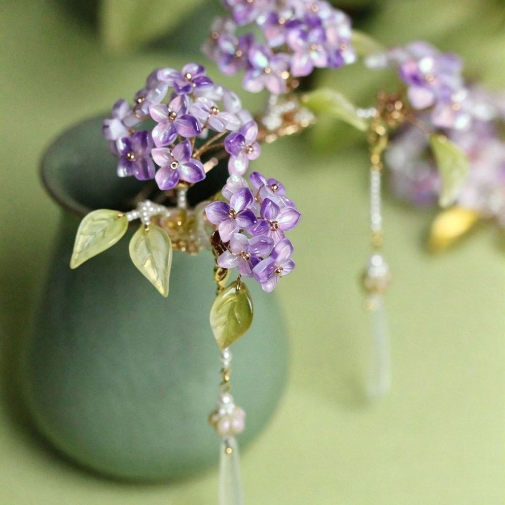 Miyan Hairpin Yaxiang แก้วสีม่วงไฮเดรนเยีย Hairpin Duckbill คลิปโบราณ Hanfu ใหม่จีน Handmade ธรรมดา Elegant Hairpin Headdress