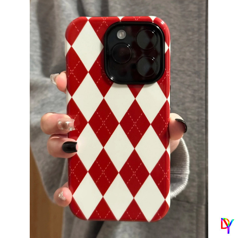 เพชรสีแดงลายสก๊อต Apple 16/17/15Promax เคสโทรศัพท์ปีใหม่ Iphone15 Feilin 14 2-in-1 13 สองชั้น 12/11Promax Xsmax 7/8Plus