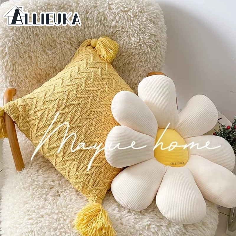 Allieuka หมอนอิง หมอนพิงหลัง ลายดอกเดซี่ เบาะรองนั่งเก้าอี้ หมอนลายดอกไม้ หมอนต