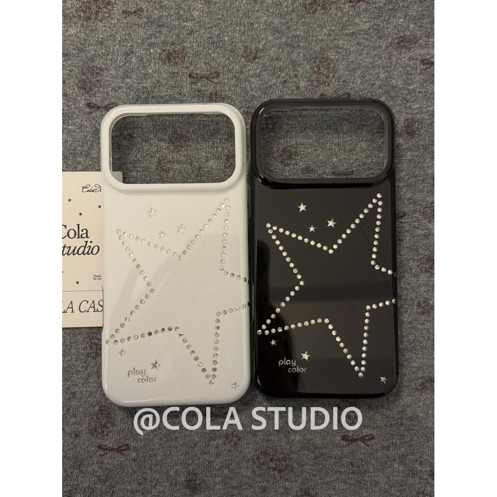 เคสโทรศัพท์สีดําสีขาวลายจุดStar Double LayerกันกระแทกGlitter TextureสีสันสําหรับiPhone 17 Pro Max 16 Pro Max 15 Pro Max 14 Pro Max