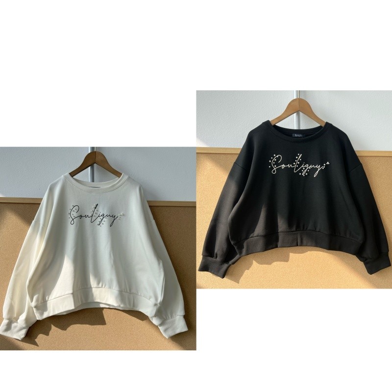 2ย-69 ฤดูใบไม้ผลิฤดูใบไม้ร่วงสไตล์รอบคอพิมพ์ตัวอักษรถักออกแบบออกแบบ Embellishment รู้สึกหวานสไตล์หลว