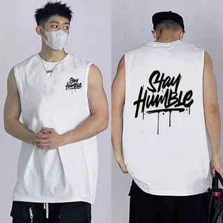Y-T🐻เสื้อยืดชาย เสื้อกล้าม เสื้อยืดฟอก สวมใส่สบาย ผ้าฝ้าย100% คุณภาพสูง ลาย "STAY HUMBLE" ไม่ต้องรีดผ้า สไตล์ลำลอง