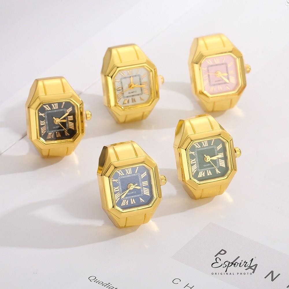 ESPOIR1 นาฬิกาควอตซ์สแควร์ไดเอล สร้อยข้อมือแหวนนาฬิกา Alloy Shell เหมาะสำหรับทั้งผู้ชายและผู้หญิง
