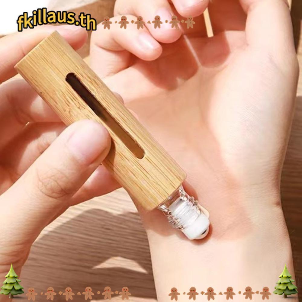 FKILLAUS ขวดลูกกลิ้ง, 3ml/5ml/10ml/15ml พร้อมลูกกลิ้งสแตนเลสม้วนไม้ไผ่บนขวด,ชุดเดินทางมินิแบบพกพาขวด