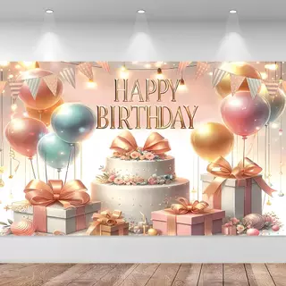 สุขสันต์วันเกิดผ้าตกแต่ง, Happy Birthdayพื้นหลังแบนเนอร์ผ้าตกแต่งผนัง วัสดุ:ผ้าโพลีเอสเตอร์