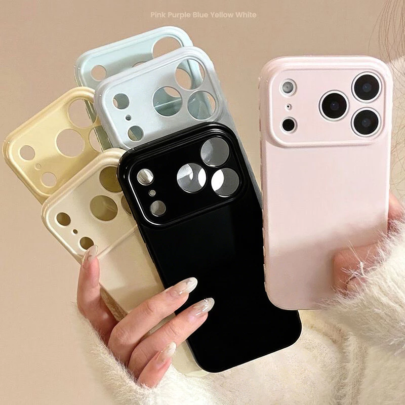สำหรับ iPhone 16 17 15 13 14 12 11 Pro Max XR 15 14 16 Plus รุ่นใหม่ เคสกันกระแทกสีพาสเทลเรียบง่ายแฟชั่นขอบลายหัวใจ