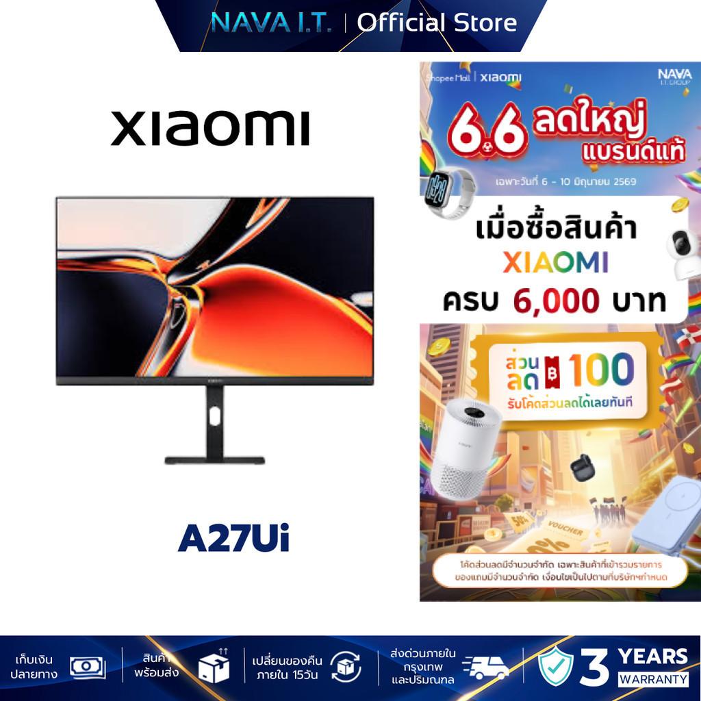 Xiaomi A27Ui 4K Monitor หน้าจอ IPS ขนาด 27 นิ้ว คุณภาพระดับ 4K UHD พอร์ต Type C หมุนหน้าจอได้