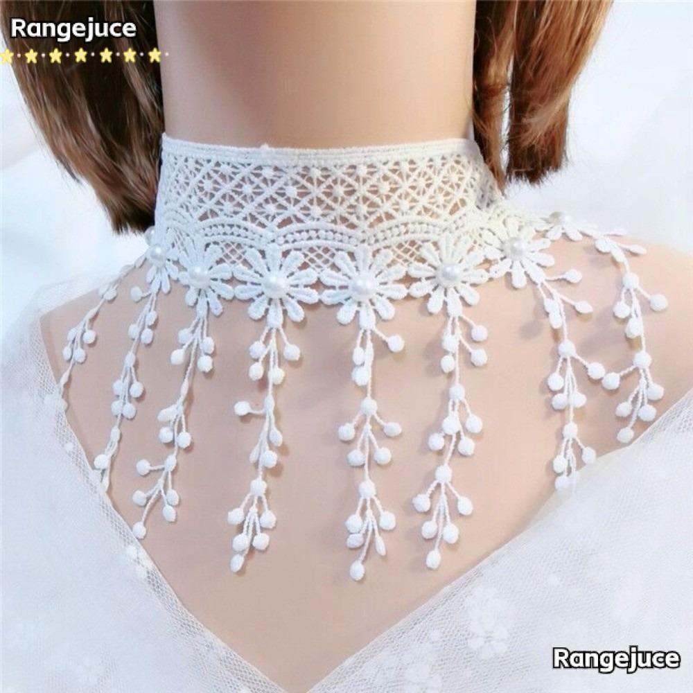 RANGEJUCE เค้นคอลูกไม้สีขาว, สร้อยคอลูกไม้หรูหรา, แฟชั่นพู่สีขาวสายคล้องคอผู้หญิง