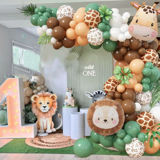 GeeParty ชุดลูกโป่ง 108 ชิ้น สีเขียวเซจ น้ำตาล ซุ้มลูกโป่งลูกโป่งสัตว์ใหญ่ ธีมซาฟารี ตกแต่งวันเกิด งานปาร์ตี้