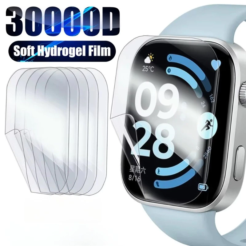3PCS Clear Screen Protector สําหรับ Redmi Watch 6 5 Active Lite Full Cover HD Hydrogel ฟิล์มสําหรับ Redmi Watch 5 4 3 Lite Active โค้งสีดําขอบฟิล์มแก้วนุ่ม