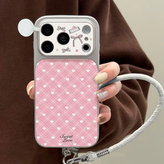 หัวใจลายตารางสีชมพู เคส For iPhone 13 11 17 15 16 12 14 Pro Max 15promax เคสโทรศัพท์หนังแกะ เคสโทรศัพท์ เคสมือถือ Case