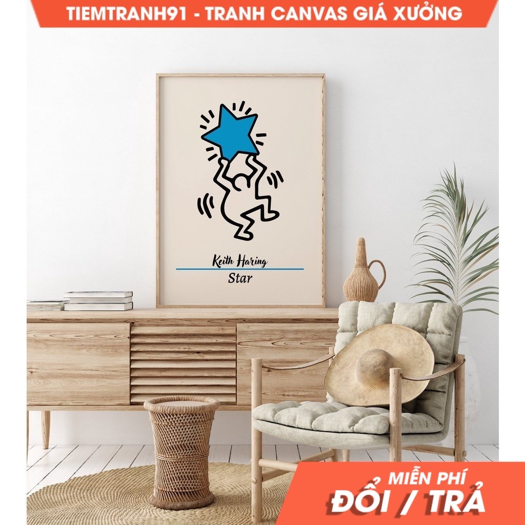 Keith Star Pop Art Wall Painting, โปสเตอร์ Keith Haring, ผ้าใบ Keith Haring, โปสเตอร์นิทรรศการ Harin