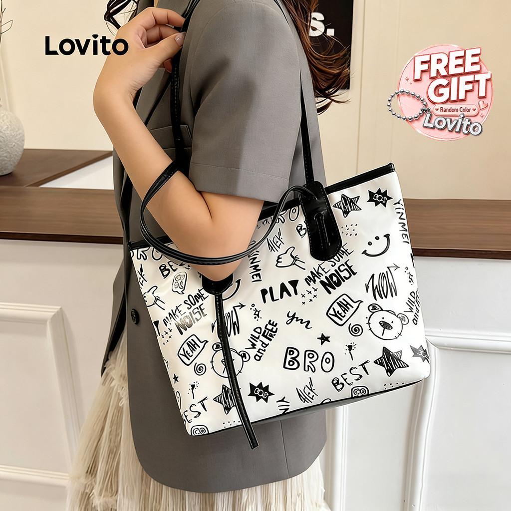 Lovito  กระเป๋าโท้ทไหล่ลําลอง ขอบตัดสีโทนชมพูสําหรับผู้หญิง LFA113073
