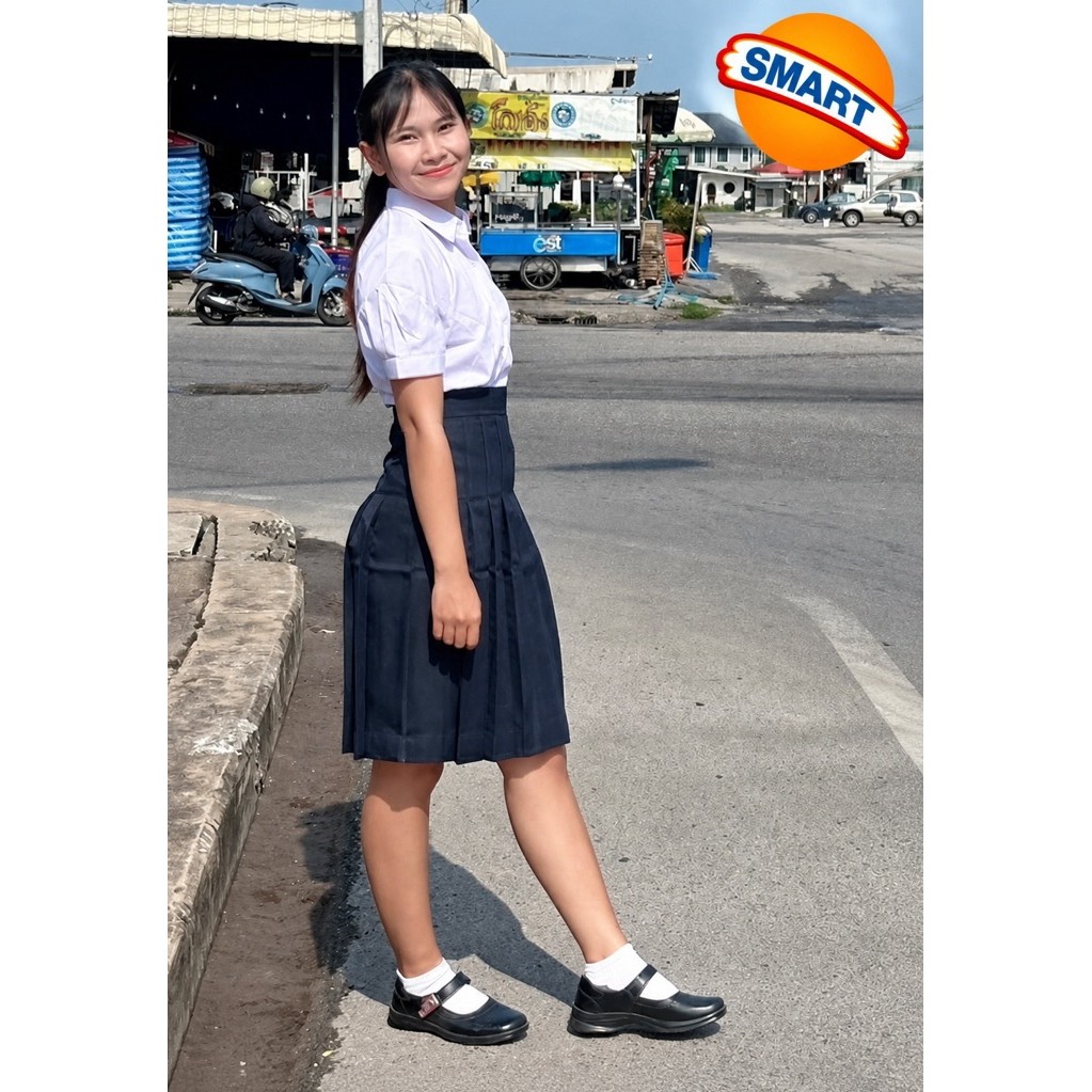 กระโปรงนักเรียน ทรงแคบ สีกรมเข้ม/ดำ สมาร์ท(Smart)(ตีเกล็ด 5.5")