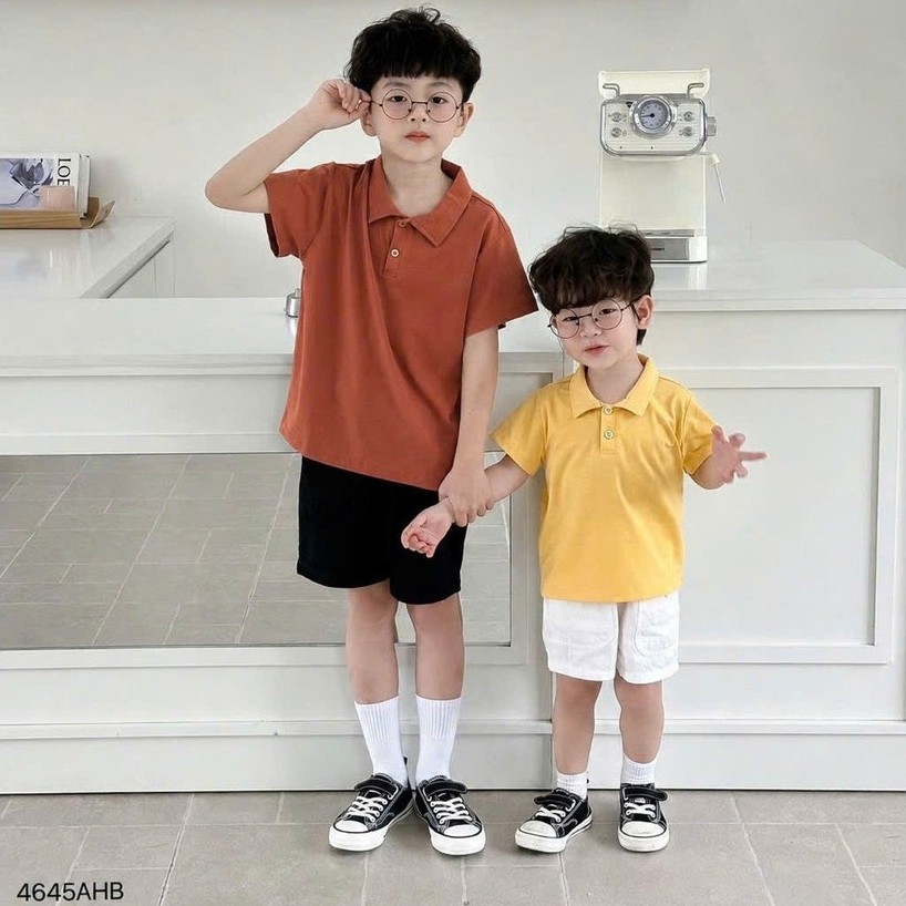 BEEMO เสื้อโปโลเด็กชาย 24-32 กก. แขนสั้น, เสื้อยืดคอปกเยอรมันสีสันสดใสสําหรับเด็ก 4645AHB