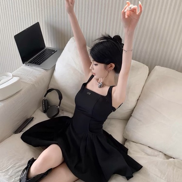 Y2K Dynamic Korean Style Y2K Flared Waist Pocket Dress