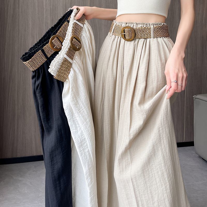 สไตล์ใหม่ Tencel ผ้าลินินเอวสูง Slimmer ดูหลวมสบายๆ Culottes