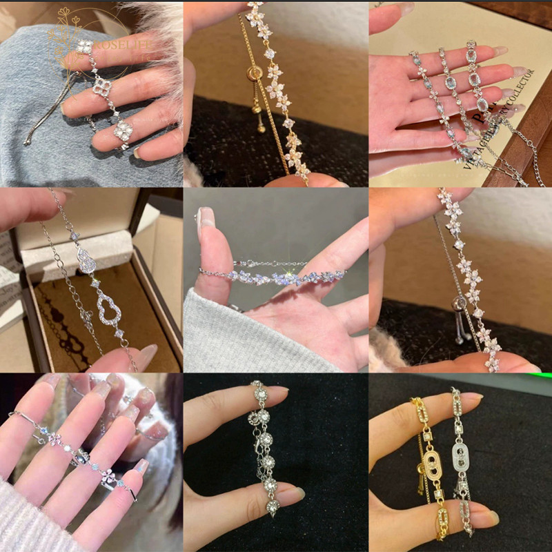 Roselife แฟนซี Shining คริสตัลดอกไม้ Clover Snowflake สร้อยข้อมือสําหรับผู้หญิงสาวหมั้นดอกไม้นาฬิกาข้อมือเครื่องประดับ