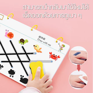 หนังสือฝึกลากเส้น เหมาะสำหรับเด็กอายุ2-3ปีของเล่น เสริมพัฒนาการ ลบได้ เด็ก วาดรูป สมุดฝึกลากเส้นต่อจุด สมุดฝึกเขียนลบได้