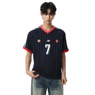 PannoFluxus เสื้อยืดผู้ชายแขนสั้นอเมริกันอินเทรนด์ลายคอวีคุณภาพสูง unisex jersey