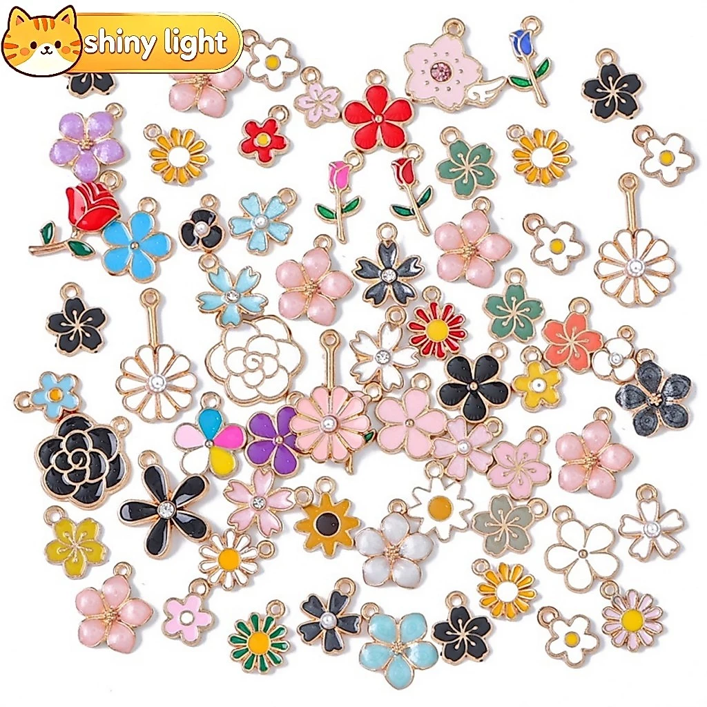 จี้โลหะผสมสีสันสดใสรูปหัวใจ ดอกไม้ กางเขน แมว ผีเสื้อ 10 ชิ้น อุปกรณ์ DIY ทำสร้อยข้อมือ สร้อยคอ เครื่องประดับ