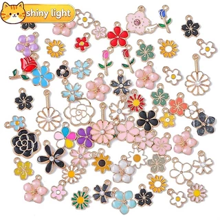 จี้โลหะผสมสีสันสดใสรูปหัวใจ ดอกไม้ กางเขน แมว ผีเสื้อ 10 ชิ้น อุปกรณ์ DIY ทำสร้อยข้อมือ สร้อยคอ เครื่องประดับ