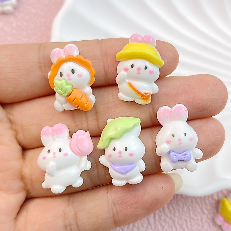 10ชิ้น/เซ็ตน่ารักการ์ตูนกระต่ายแบนกลับโฮมเมดกรณีโทรศัพท์รองเท้าหัวเข็มขัดเรซิ่นเครื่องประดับอุปกรณ์เสริม