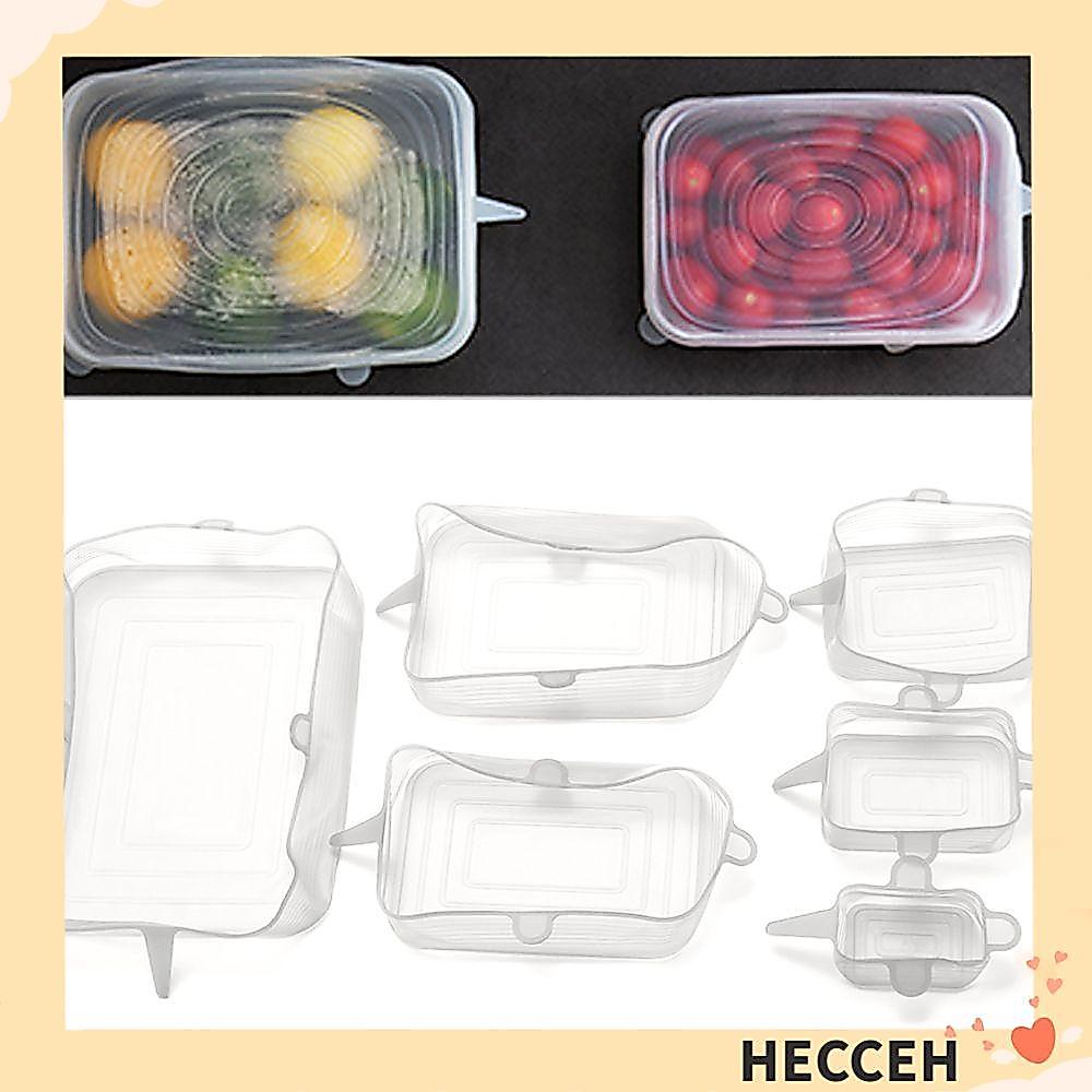 HECCEH ฝาซิลิโคน Universal Keeping Fresh ฝาปิด 4 สีอาหารเครื่องครัวสดซีลรอบสแควร์
