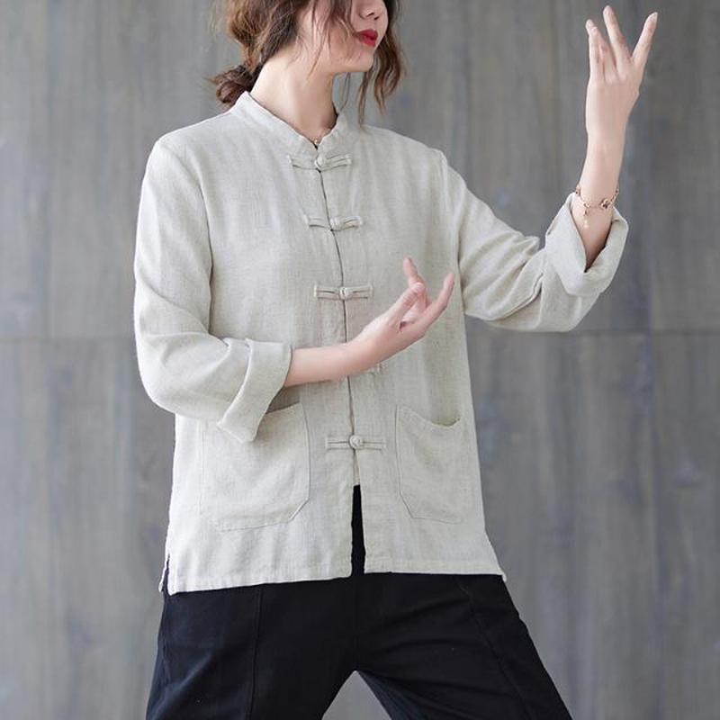 2024新款棉新中式立领盘扣上衣春秋款宽松太极服女禅服外套茶服Tai Chi practice clothes, martial arts clothes, and Tai Chi costumes 