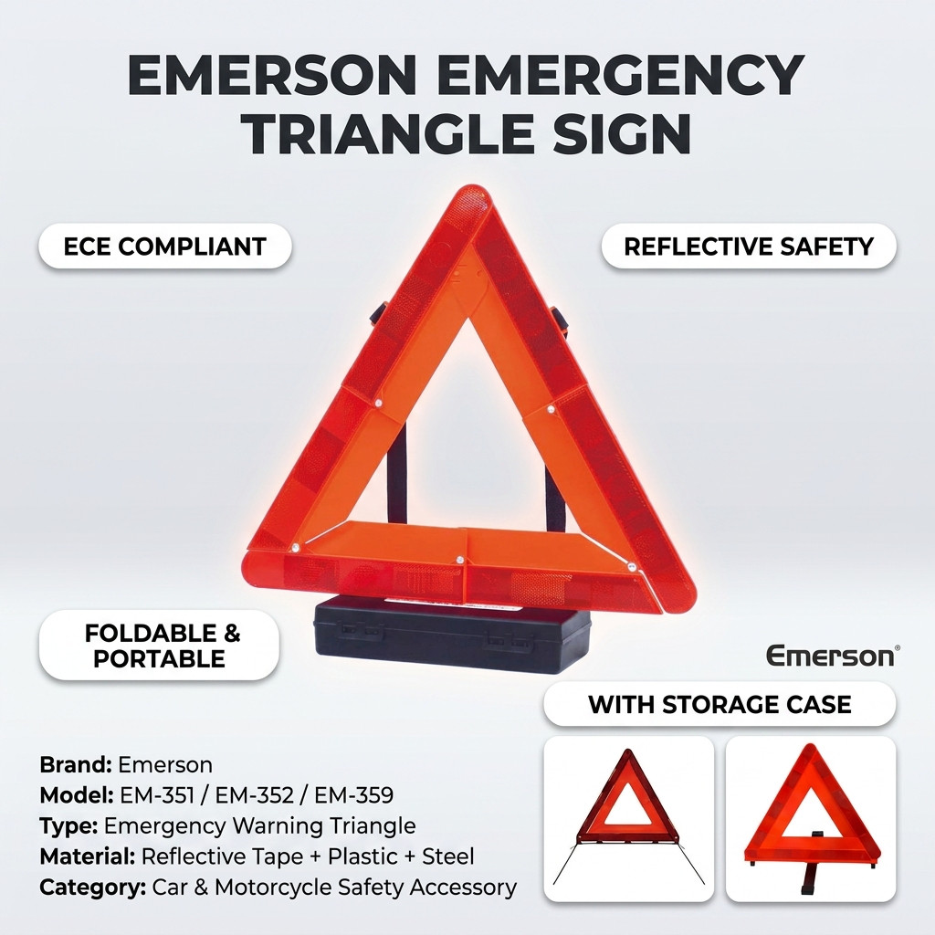 Emerson Emergency Triangle Sign EM-351 EM-352 EM-359 Car Motorcycle Warning Reflective Safety with C