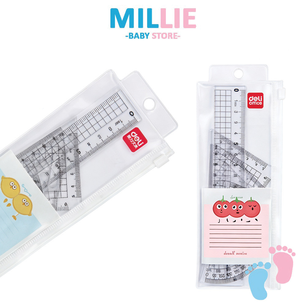 MILLIE Deli[4 ชิ้น/เซ็ต]Set Pembaris ชุดไม้บรรทัดวัดที่ชัดเจน 9619 180 มม.โปร่งใส PSMaterial Scale เ