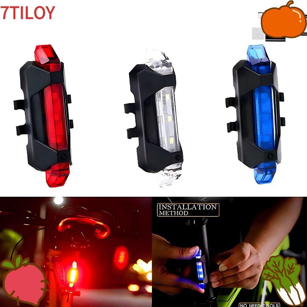 7TILOYSHOP ไฟจักรยานด้านหลัง, ไฟจักรยานจักรยานเสือภูเขาเมืองสีสันสดใสแบบชาร์จ USB, ไฟนิรภัยกันน้ําแบบกระพริบ
