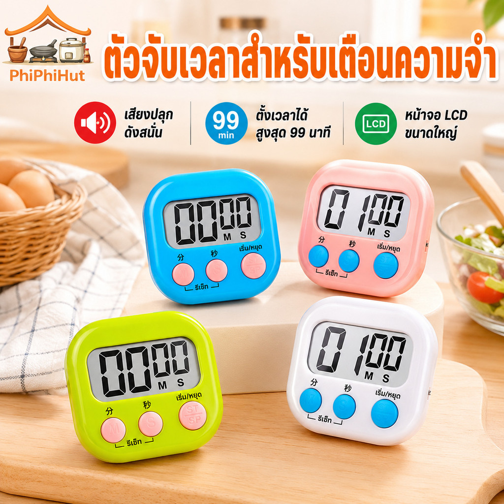 PPH ตัวจับเวลาสำหรับเตือนความจํา  นาฬิกานับถอยหลัง นาฬิกาปลุก ตั้งเวลาทำอาหาร นาฬิกาจับเวลาในครัว