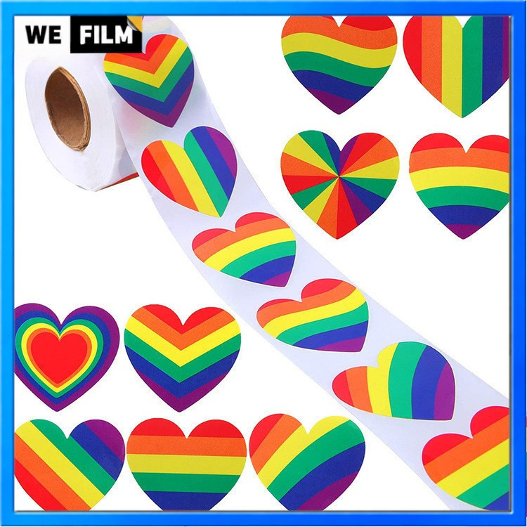 ‌สติ๊กเกอร์สีรุ้งรูปหัวใจ 500 ชิ้น สำหรับ LGBT สติ๊กเกอร์ติดผนัง Rainbow LGBT PRIDE Sticker