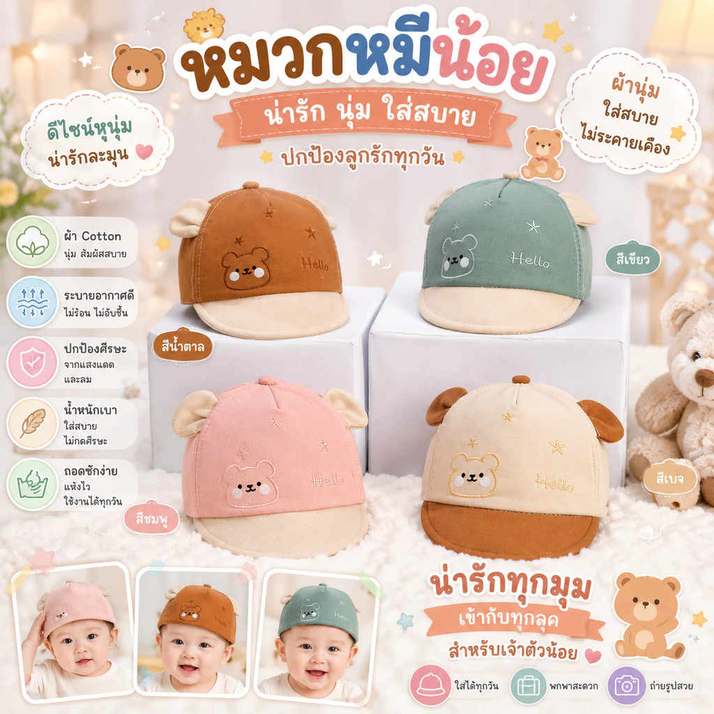 หมวกเด็ก แฟชั่นน่ารัก สำหรับเด็กชายและเด็กหญิง นุ่ม หมวกเด็กปีก น่ารักสุดๆ มาใหม่ SD01
