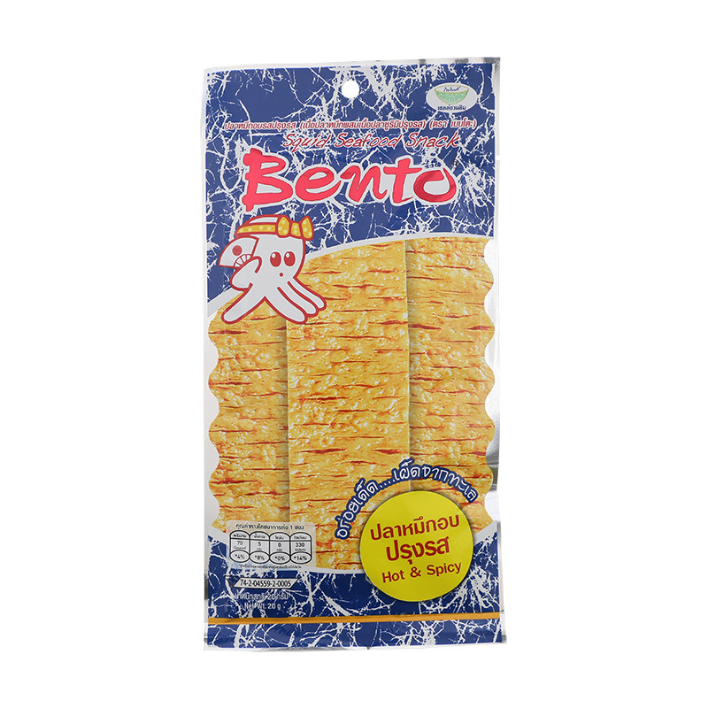 เบนโตะปลาหมึกอบทรงเครื่อง 18กรัม  Bento Squid Sweet & Spicy 18g. [หมายเลขบาร์โค้ด 8850157400107 ]
