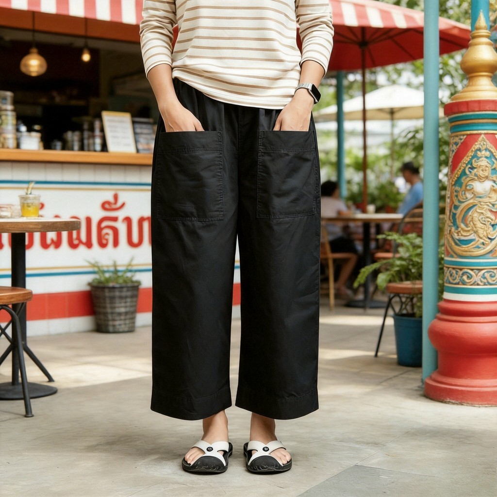 🩵👖PODIBEA Mori Cropped Pants กางเกงกระบอกใหญ่สไตล์ญี่ปุ่น ผ้าคอตตอนนุ่ม 5 กระเป๋าใช้งานคุ้ม จับคู่เสื้อง่าย