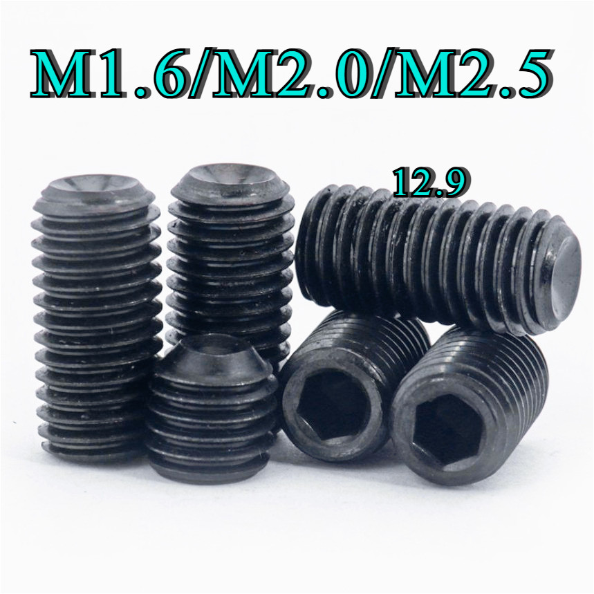 M1.6 M2.0 M2.5 12.9 ชุบดำ ตัวหนอน หกเหลี่ยม ปลายตัด เกลียวมิล สกรู เกรดแข็งพิเศษ Hex Socket Set Screw GB77 [DL]