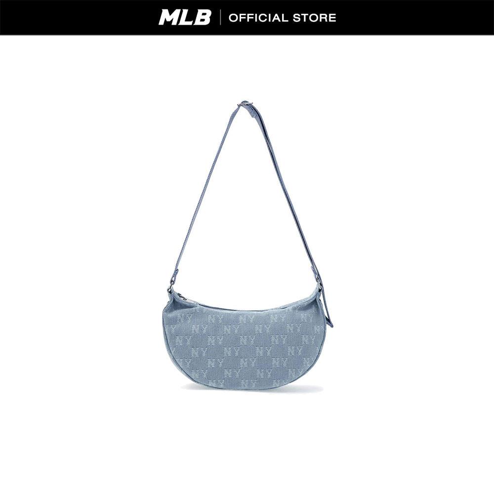 MLB กระเป๋าสะพายไหล่ ยูนิเซ็กส์ Unisex Classic Jacquard Denim Monogram Hobo Bag รุ่น 3ABQMD15N 50BLL สีฟ้าอ่อน