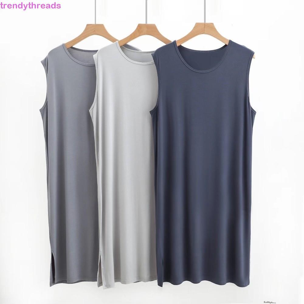 TRENDYTHREADS ชุดราตรีผู้ชาย, ชุดนอนกิริยาขนาดบวกยาวถึงเข่า, ทริปธุรกิจเสื้อคลุมกลางคืนแขนกุดนุ่มยืดหยุ่นอเนกประสงค์