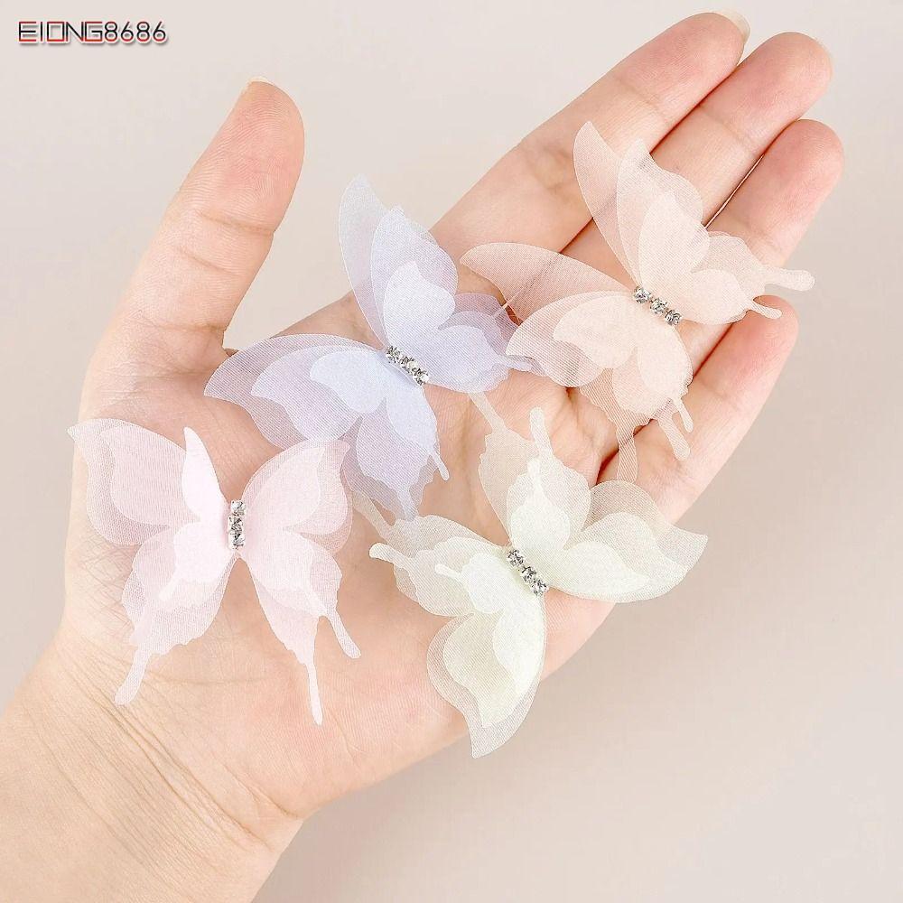 EIONG8686FT 20pcs ผ้า Organza ผีเสื้อ Appliques, 5 ซม.Dreamy ชีฟองผีเสื้อ, Gradient สีโปร่งแสง DIY เย็บหัตถกรรมตกแต่งสําหรับ Hairband เล็บตกแต่ง