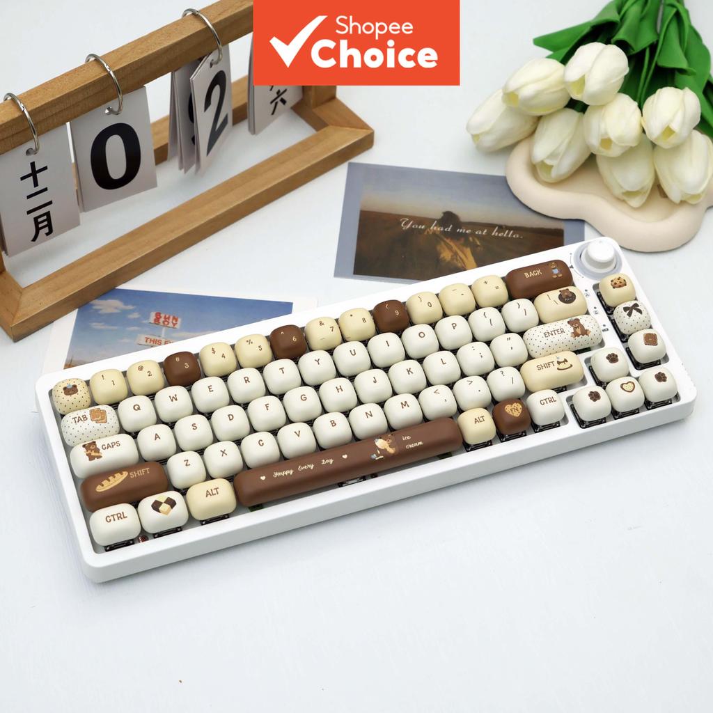 ชุดคีย์แคป PBT 137 ปุ่ม พิมพ์ลายด้วยความร้อน ธีมหมีเชอร์รี่ โปรไฟล์ MOG สําหรับคีย์บอร์ดเมคานิคอล ใช้ได้กับขนาด 61 64 68 87 96 104 108