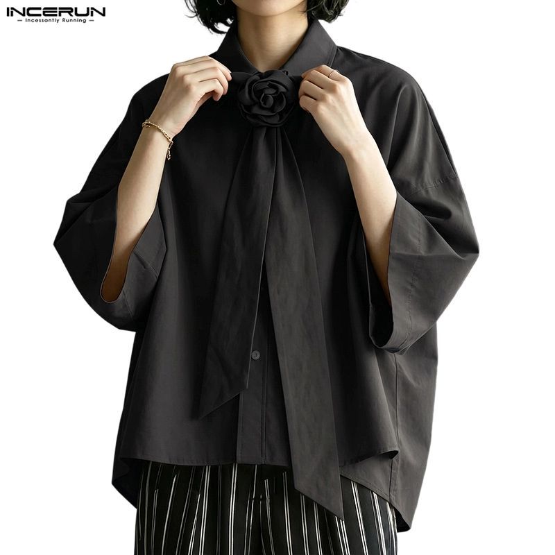 ไม่แน่นอน เสื้อเชิ้ตแขนเจ็ดริบบิ้นลายดอกไม้สําหรับผู้ชาย