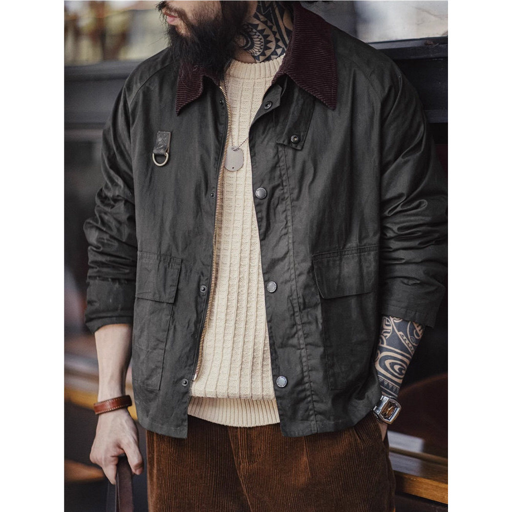 เครื่องมือสมัยใหม่ American Retro Spey Oil Wax Fishing Jacket vintage Distressed Outdoor Lapel Jacke