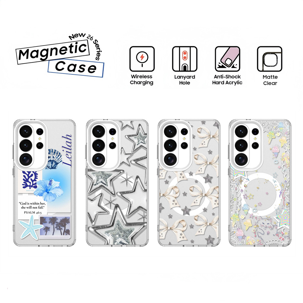 SAMSUNG สวยY2K Star Bowลูกไม้ดอกไม้เคสโทรศัพท์ใสกันกระแทกสําหรับSamsung Galaxy S26 S25 S23 S24 FE Pl