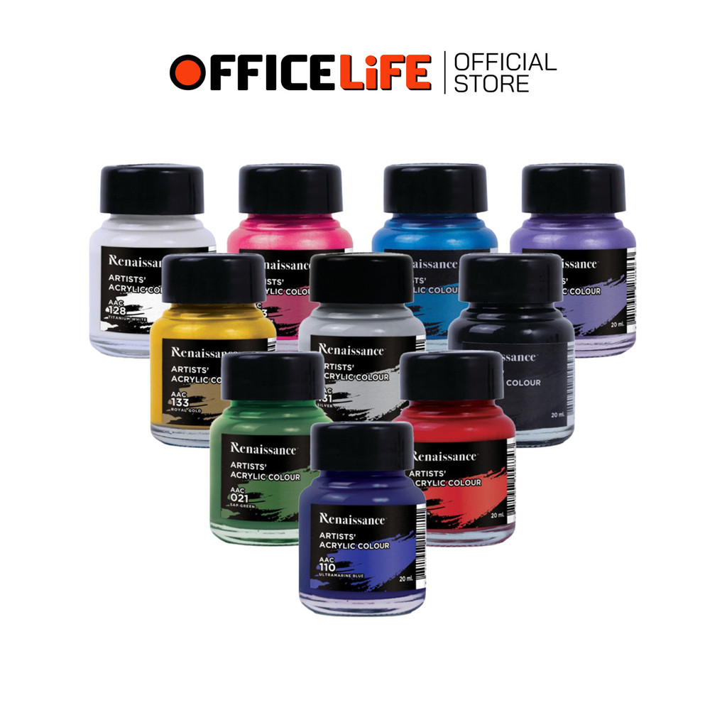 Renaissance (เรนาซองซ์) สีอะคริลิค Artists acrylic color ขนาด 20 ml. ชนิด ทึบแสง / มุก ( 1 ขวด )