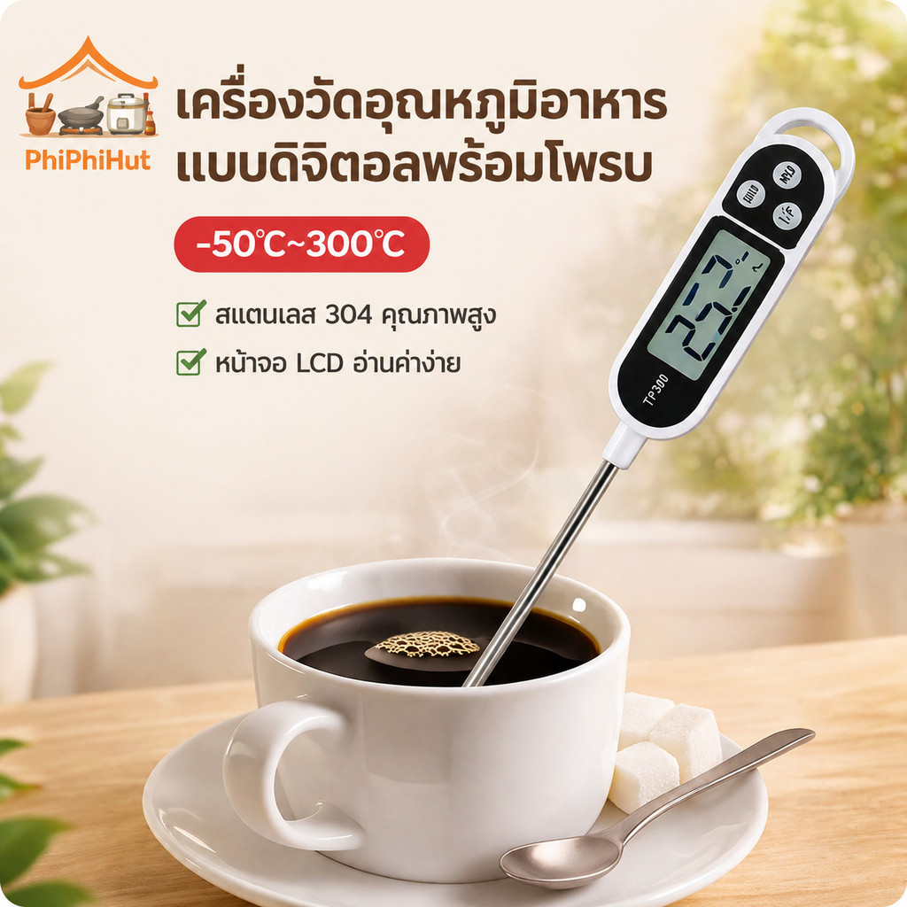 PPH เทอร์โมมิเตอร์วัดอุณหภูมิอาหารแบบแท่ง สำหรับวัดอุณหภูมิน้ำมัน การอบ และการย่าง